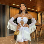 Black Beach Dress Women's Swimsuit Sexy Swimwear 2025 Bikini Skirt Female Kimono Beach Outing Pareo Beach Cover Up Bath Suits - Matrix Studios