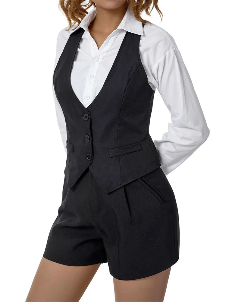 Women Waistcoat  Vintage Sleeveless V Neck Button Down Vest Blazer Fashion Top - Matrix Studios