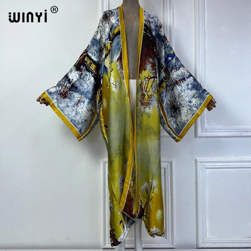 WINYI Summer Bohemian Kimono Beach Cover-Up Swim Suit Elegant African Women Boho Cardigan Sexy Holiday Long Sleeve Beach Dress - Matrix Studios