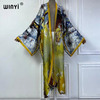 WINYI Summer Bohemian Kimono Beach Cover-Up Swim Suit Elegant African Women Boho Cardigan Sexy Holiday Long Sleeve Beach Dress - Matrix Studios