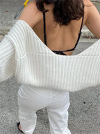 Women Ultra-short Sweater Coat Autumn Winter Long Sleeve Loose Cropped Knit Tops Solid Color Shrugs Fashion Cardigan Sweaters - Matrix Studios