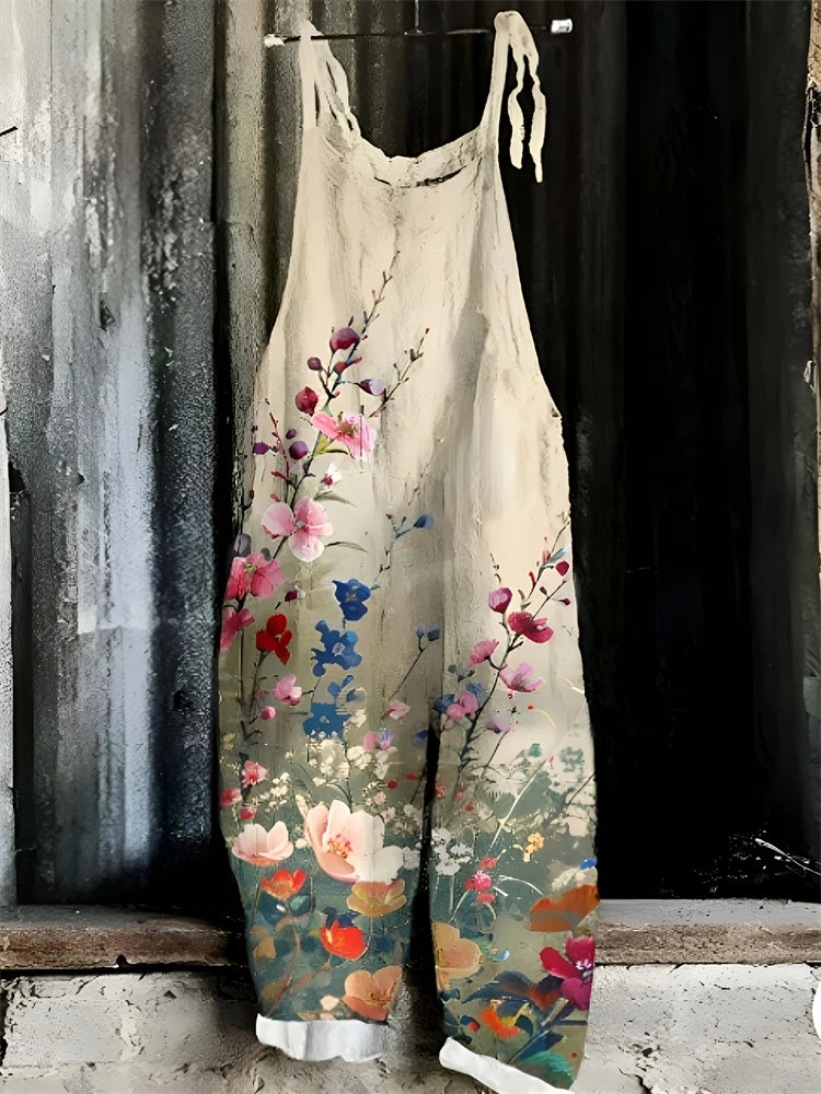 New Women's Sling Bodysuit Pants Sleeveless Floral Printed Wide Leg Pants Casual Outdoor Loose Backless Comfortable Breathable - Matrix Studios