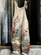 New Women's Sling Bodysuit Pants Sleeveless Floral Printed Wide Leg Pants Casual Outdoor Loose Backless Comfortable Breathable - Matrix Studios