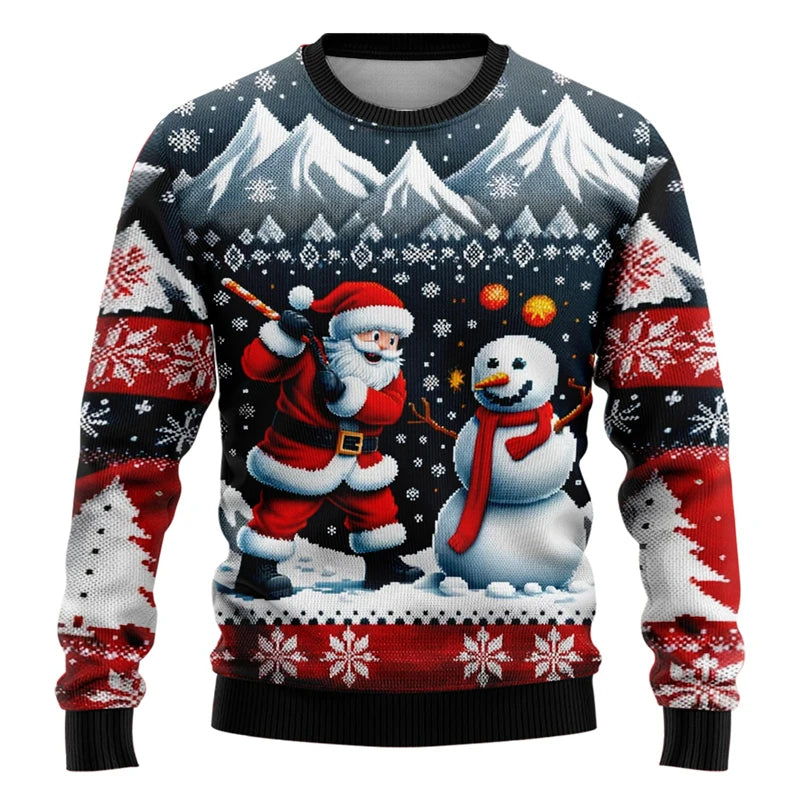 Men Women Xmas Sweatshirt 3D Christmas Snowman Santa Printed Ugly Christmas Sweater Unisex Pullover Holiday Party Jumper Tops - Matrix Studios