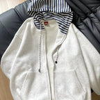 2000S American Vintage Striped Loose Long Sleeve Hooded Sweatshirt Y2k Subculture Casual Zip Up Hooded Cardigan Harajuku Coats - Matrix Studios
