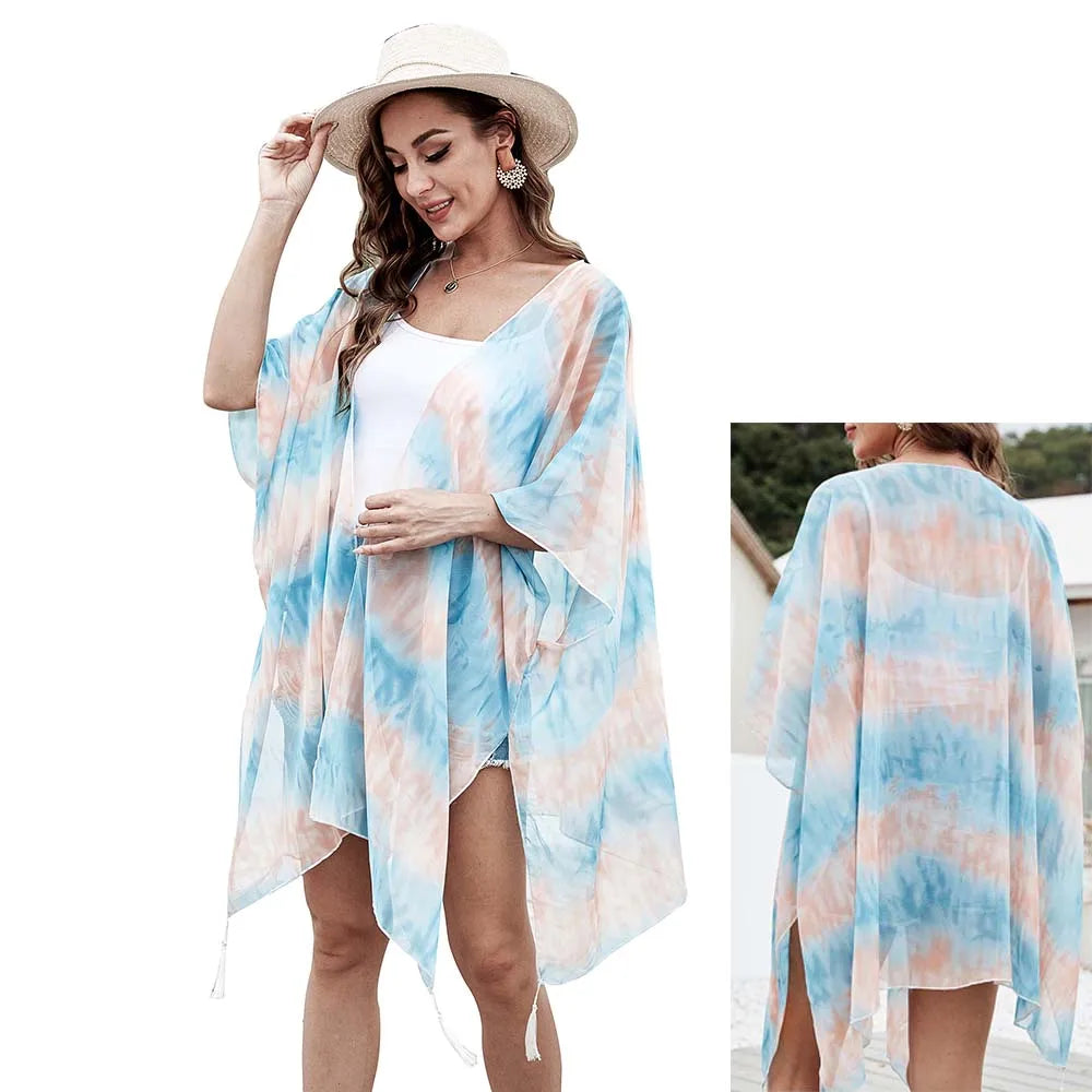 Comfort Thin Chiffon Bikini Sun Cover Ups Blouse Nice Peacock Leopard Women Summer Travel Beach Coverups Swimsuit Cardigan Cape - Matrix Studios