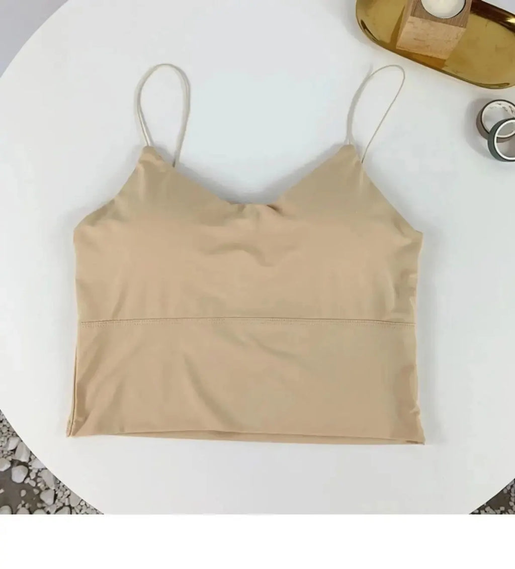 1pc Women Sexy Solid Color Camisole Ice Silk Tube Seamless Sports Tank Top Wireless Underwear Padded Bra Bralette Vest - Matrix-studios.com