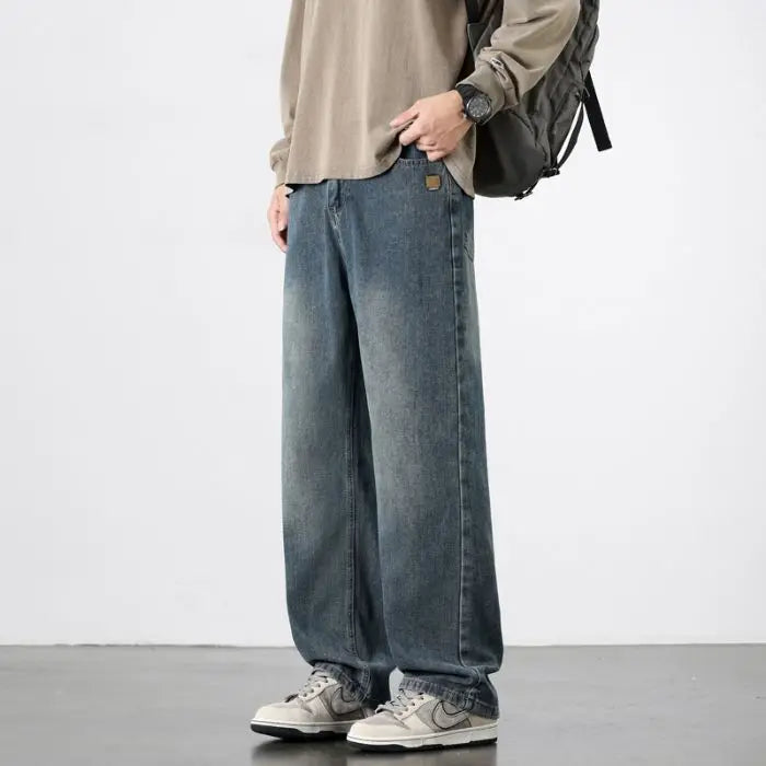 Spring Autumn New Men's Straight Vintage Fit Jeans Casual Trousers High Quality Male Korean Fashion Baggy Wide Leg Denim Pants - Matrix Studios