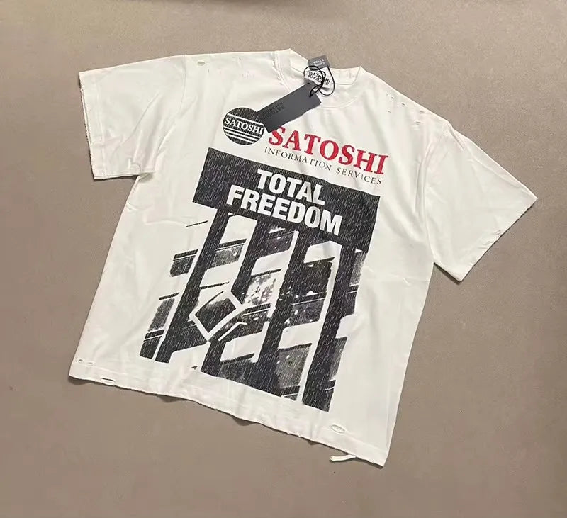 Damaged Hole Apricot Satoshi Nakamoto Oversized T Shirt Men Women High Quality Cracked Graphics Print Tee Tops T-Shirt - Matrix-studios.com