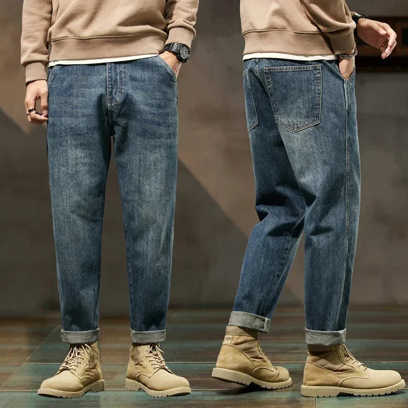 2025 Autumn and Winter New Loose and Versatile Harem Pants Retro Simple Fashion Solid Color Comfortable Versatile Jeans for Men - Matrix Studios