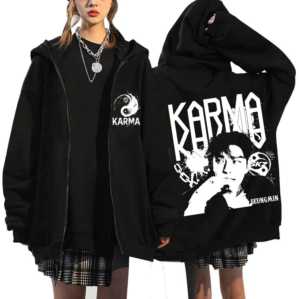KPOP The 4th Album KARMA FELIX HAN BANGCHAN CHANGBIN HYUNJIN SEUNGMIN LEE KNOW Zip Up Women/Men Hoodie Sweatshirt Couple Clothes - Matrix Studios