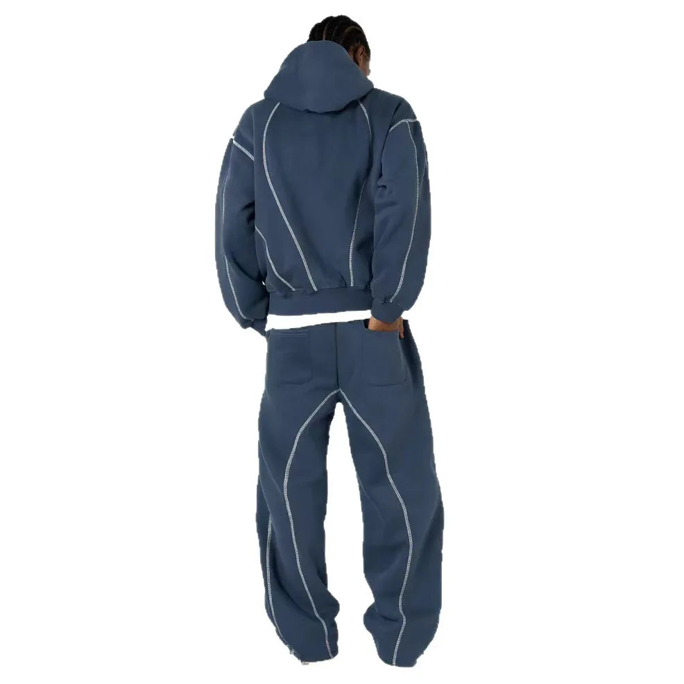 European and American fashion brand top personality line men hoodie high street trend casual sports suit couple loose clothing