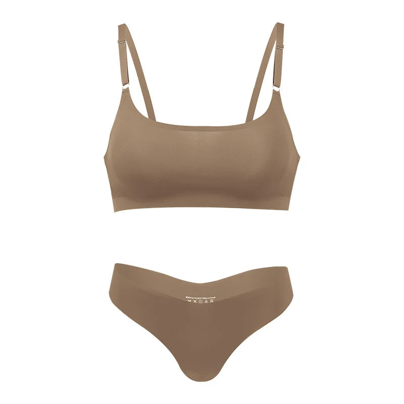 2026 Hot Sale High Quality Latest Design Us Size Stylish Solid Ice Silk Seamless Wireless Bras And Women Underwear Set - Matrix Studios