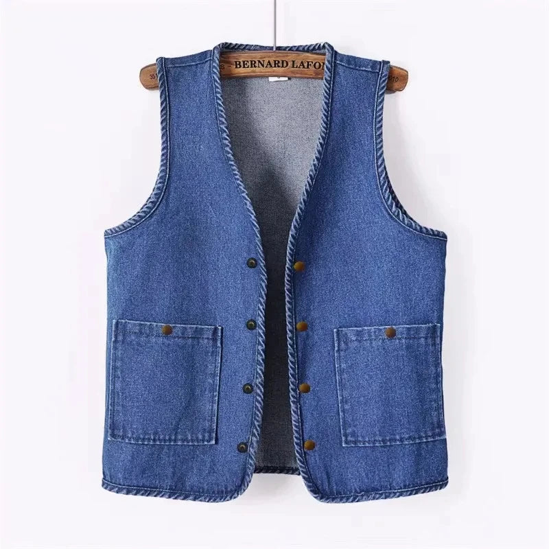 Women Vintage Denim Waistcoat Jacket 2026 Spring New Female Short Slim Sleeveless Coat Vest 6XL Single Breasted Solid Casual Top - Matrix Studios