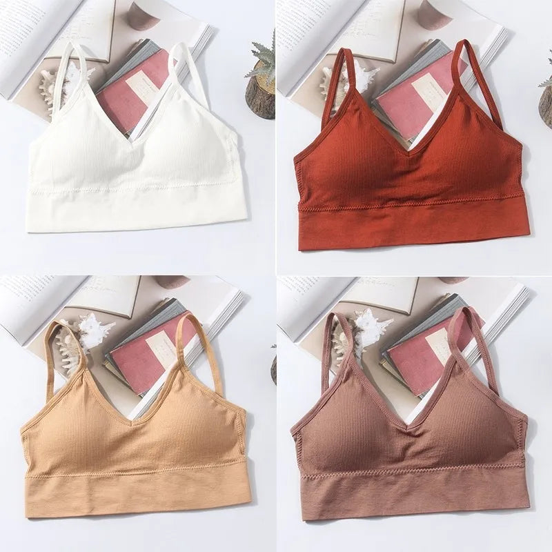 Kit 4 Women Seamless Bra Set, Sexy Beautiful Back Cotton Bra Comfortable Breathable Padded Bra Underwear - Matrix Studios