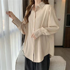 Women Chiffon White Shirts Korean Fashion Solid Loose Long Sleeve Tops Office Ladies Elegant Casual All Match Blouses Spring New - Matrix-studios.com