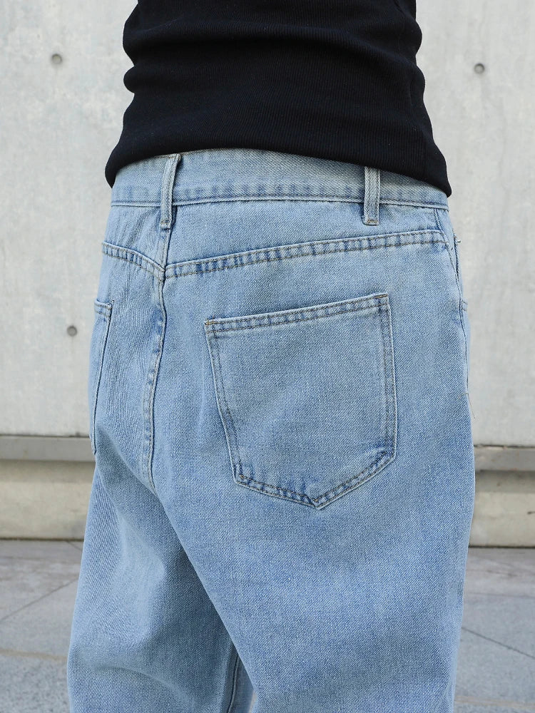 Spring Autumn Men Baggy Jeans Oversize Straight Loose Casual Denim Trousers Solid Color Streetwear Fashion Y2k Wide Leg Pants - Matrix Studios