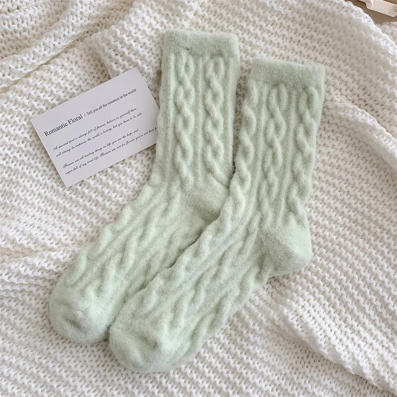 Warm Women's Socks New Winter Japanese Fashion Solid Color Fluffy Socks For Girls Home Thick Cute Floor Socks Kawaii Autumn Soft - Matrix Studios