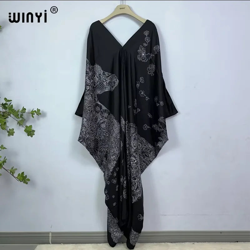 WINYI Print Summer Maxi Dress Muslim Abaya Lady Beach Cover Up Muslim Woman Dresses Beachwear Fashion Kaftan Abaya Dubai Luxury - Matrix Studios