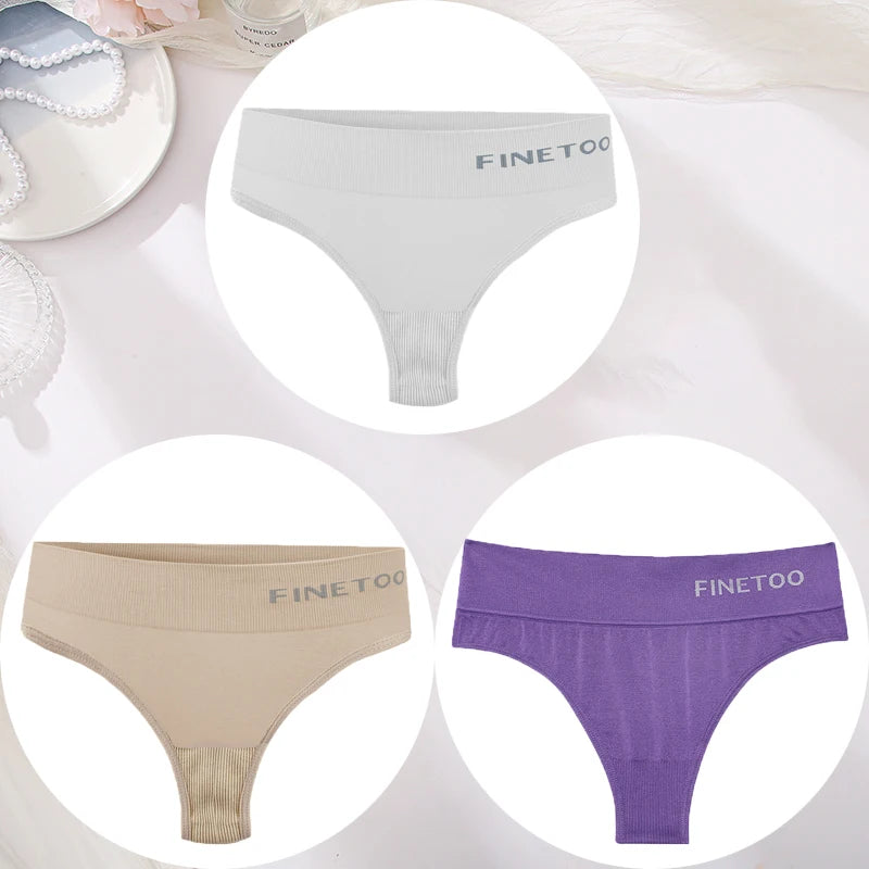 3PCS/Set Women's Panties Sexy Underwear FINETOO Large Size Thong Women Seamless Panties High Waist Girls Thongs M-2XL - Matrix Studios