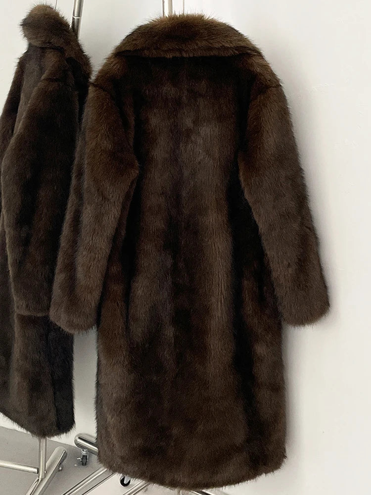Mueyeruho 2025 Winter Women Faux Fur Jacket Coat Solid Khaki Long Sleeve Thick Warm Overcoat Outwear Fluffy Coat For Women - Matrix Studios