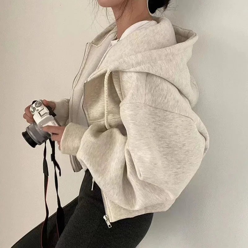 Autumn Winter Hooded Hoodies Women Casual Streetwear Zip Up Sweatshirts Long Sleeve Jackets Harajuku Y2K Crop Tops Hood Shirt - Matrix-studios.com