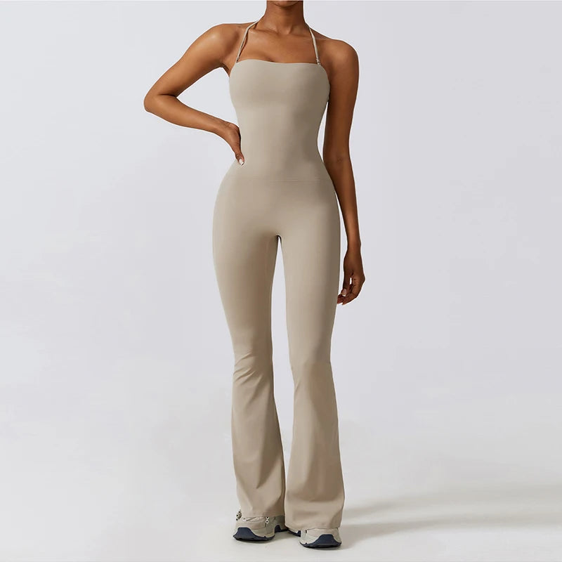 New Summer Women Sleeveless Yoga Jumpsuit Female Gym Flared Overalls Neck-hanging Backless Sportswear Sport Outfit For Woman - Matrix-studios.com