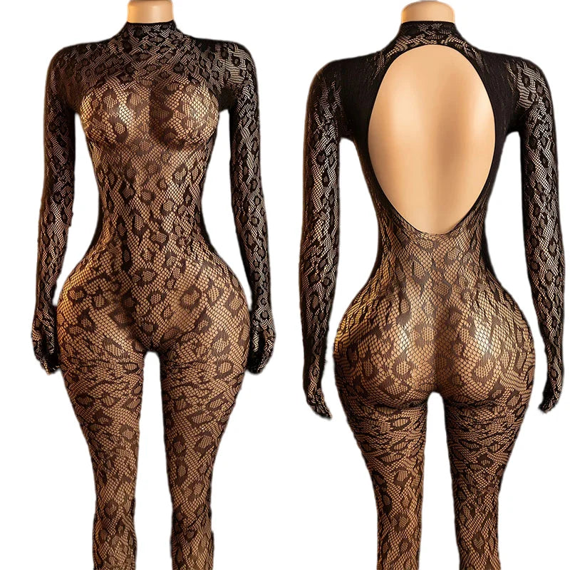 Fishnet Jumpsuit Hot Backless Sexy For Women Ultra-thin Summer Body Stocking Long Sleeve Mesh Lingerie Leotard Cosplay Jump Suit - Matrix Studios