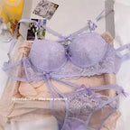 MOYISU Kawaii Heart Bra Set, Purple Lace Lingerie Sexy Pure Design, Push Up Bralette Sml Boobs Fashion Outerwear Statement Piece - Matrix-studios.com