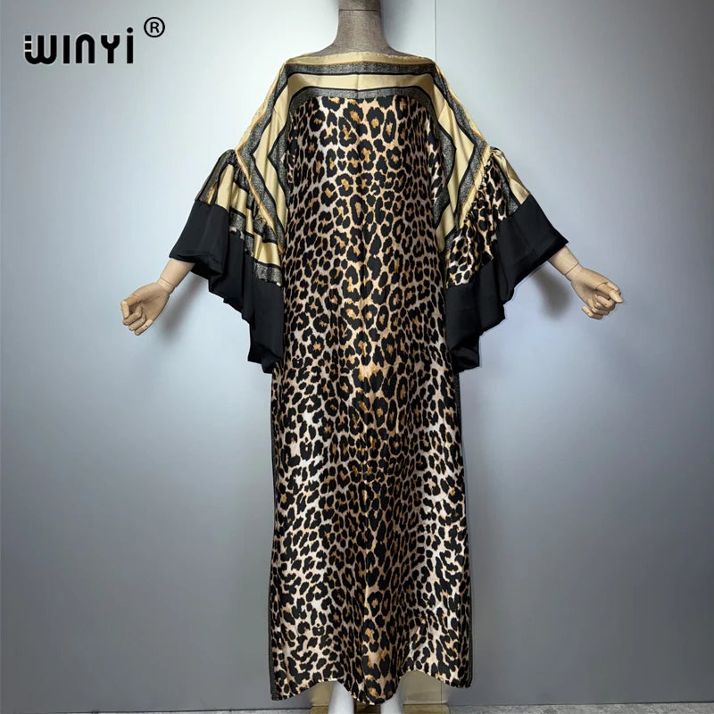 WINYI Summer Puff(ed) Sleeves Evening Dress Abaya Dubai Luxury Female Loose Print Kaftan Muslim Woman Clothing Beach Dress - Matrix-studios.com