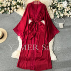 Ultra Long Birde Wedding Robe Dress White Kimono Lady Loose Sleepwear Sexy Big Lace Sleeve Bathrobe Nightwear Rayon Peignoirs - Matrix-studios.com