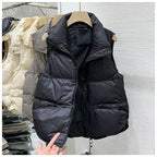 Women Autumn Winter Down Cotton Vest Jacket 2025 New Women Loose Stand Collar Vest Coat Women Short Vest Jacket Cotton Waistcoat - Matrix Studios