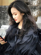 TWOTWINSTYLE Elegant Patchwork Ruffles Chiffon Blouses Women O Neck Lantern Long Sleeve Loose Shirt Female Clothing Fashion - Matrix-studios.com