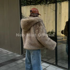 Neo Mint Exclusive Women Winter Hooded Faux Fur Coat Chic Street Fashion Girls Fluffy Fox Fur Jacket Thick Warm Shaggy Overcoat - Matrix Studios