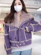 2024 Autumn Short Style Fur Women Sheepskin Jacket Tanned Suede Fabric With 100%Natural Rabbit Lining Luxury Fashion Coat - Matrix Studios