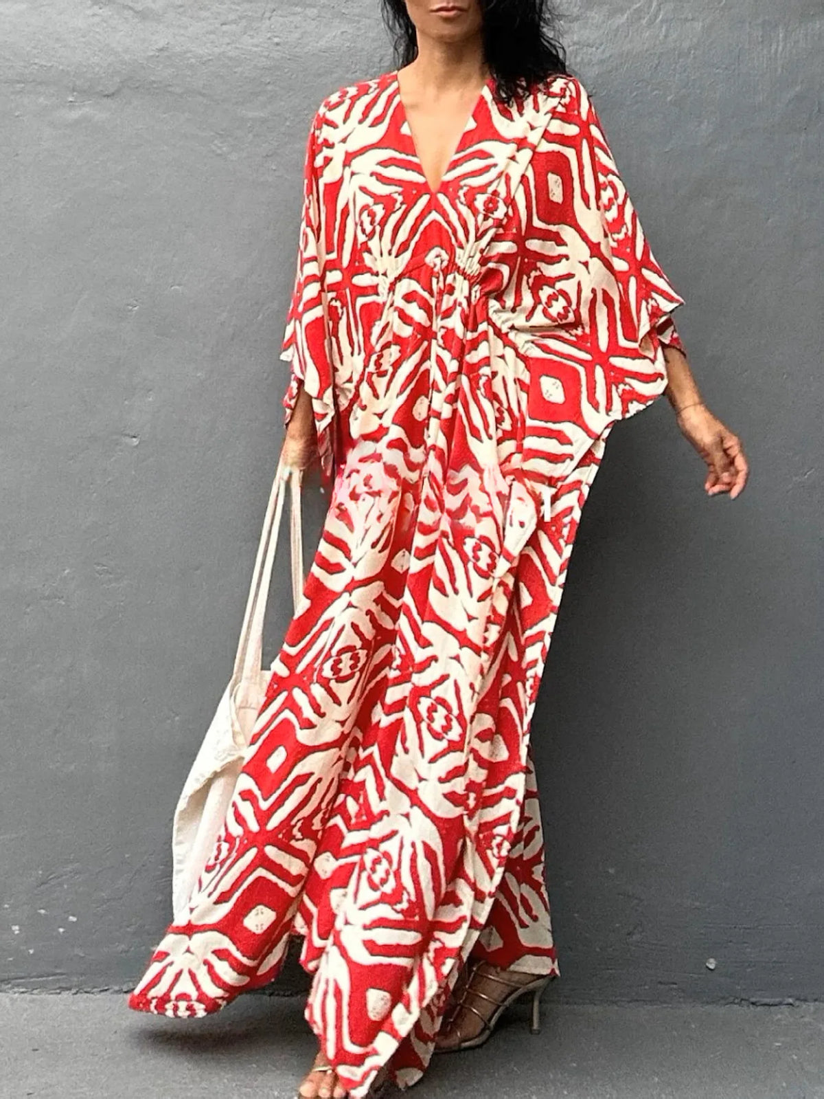 Plus Size Kaftan Dress for Swimwear Women Bathing Suit Cover Up Beach Robe Beach Dress with Print - Matrix Studios