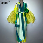 WINYI Summer Kimono Party Dress Beach Wear Swim Suit Cover Up African Women Loose Puff(ed) Sleeves Cardigan Boho Holiday Kaftan - Matrix Studios