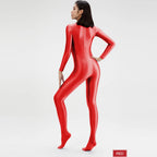 2023 AMORESY Women's Catsuit Playsuits Wetlook Shiny Glossy Tights Zipper Leotards Fullbody Overall Zentai Jumpsuits - Matrix Studios