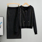 2025 new women's Knitted Cardigan High Waisted Buttocks Wrapped  Skirt 2 Piece Suits Luxury Hot Diamond Fashion Sets - Matrix-studios.com