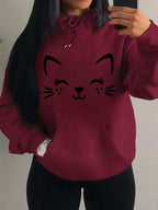 Simple Word Cat Happy Pattern Women Hoodies Fashion Casual Streetwear Personality Hip Hop Hoodie Trendy Fleece Pulloverar