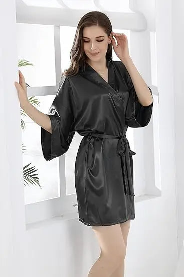 RB032 2018 New Silk Kimono Robe Bathrobe Women Silk Bridesmaid Robes Sexy Navy Blue Robes Satin Robe Ladies Dressing Gowns - Matrix-studios.com