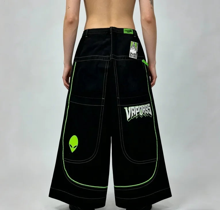 American Trend Retro Gothic Embroidery Graphics Washed Baggy Jeans Women's Y2K New Harajuku Hip-Hop Punk Rock Couple Street Wear - Matrix Studios
