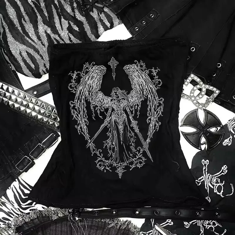 Y2k Retro Strapless Corset Tops Women Harajuku Cropped Crop Tops gothic Print Solid Camis Summer Casual Sleeveless Strap Topsexy - Matrix-studios.com