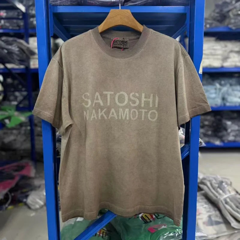 Summer Latest Highest Quality Fashion High Street SATOSHI NAKAMOTO Washed Distressed Beaded Destroyed Short-Sleeve T-Shirt - Matrix-studios.com