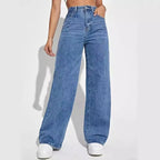 Fashion retro blue jeans women y2k High street baggy straight pants High waisted all-in-one slim pants - Matrix-studios.com
