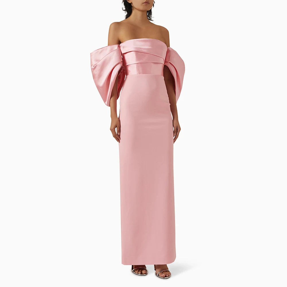 Customized Pink Prom Dresses for Women Off the Shoulder Back Split Column Prom Dress Ankle Length Elegant Formal Party Dress - Matrix Studios