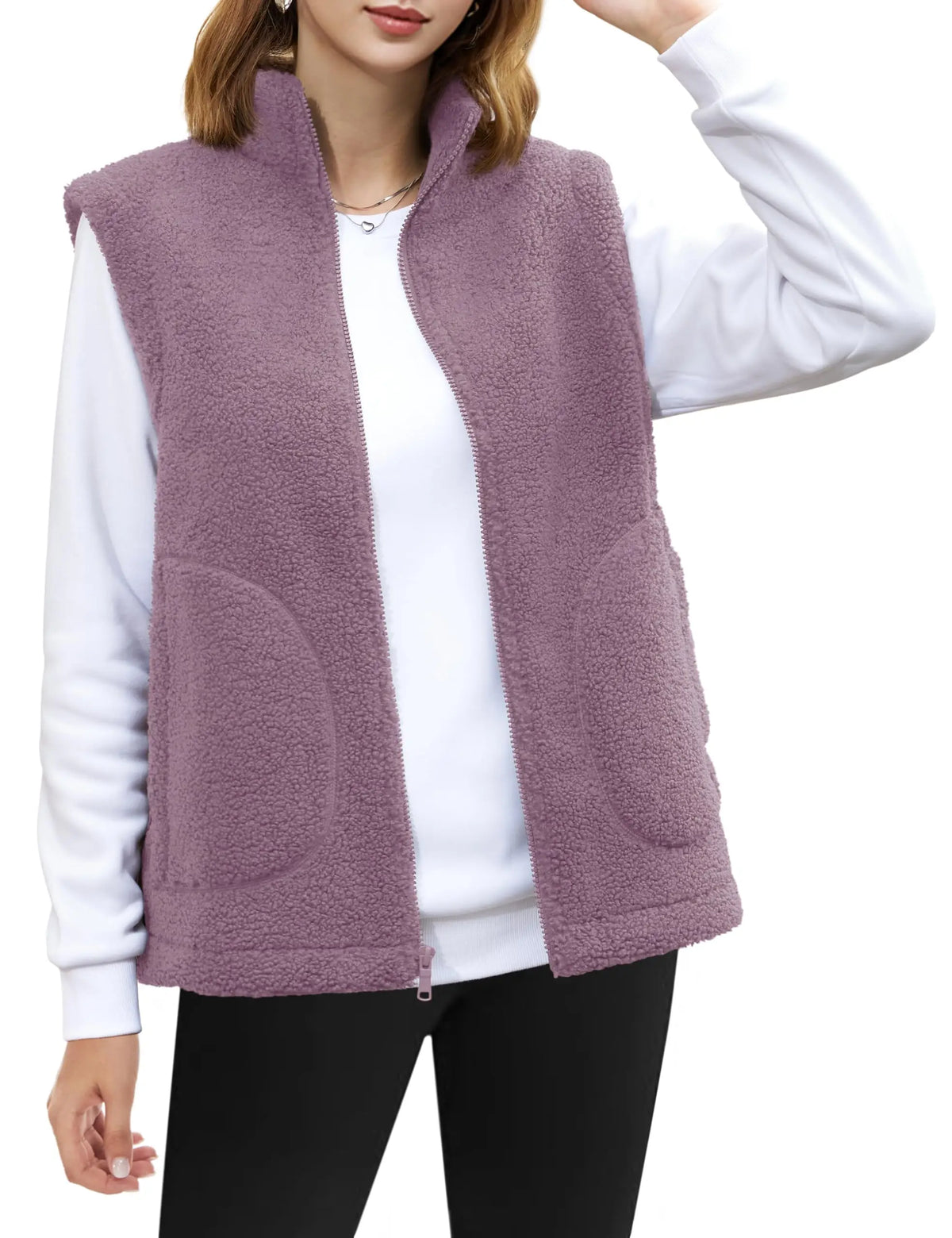 TACVASEN Polar Fleece Vests Women Fall Winter Lightweight Stand Collar Waistcoats Warm Soft 4 Pockets Sleeveless Outwear Jackets - Matrix Studios