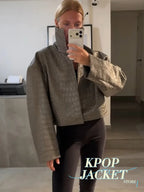 Women Cropped PU Leather Jacket Stand Collar Wide Flare Sleeve Asymmetrical Wrap Open Front Coat 2026 Autumn Chic Loose Jackets - Matrix Studios