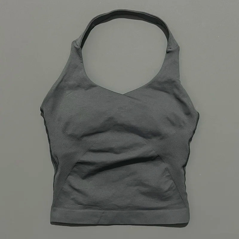 HISTELLO Sports Halter Top Seamless Longline Strappy Gym Tank Top Women Yoga Clothing Workout Fitness Sportswear Pilates Vest - Matrix-studios.com