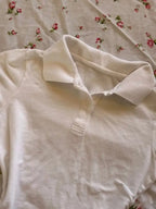 HOUZHOU Vintage White T-Shirts Women Casual Polo Collar Solid Short Sleeve Tees American Retro Summer Basic T-Shirts Slim Up - Matrix-studios.com